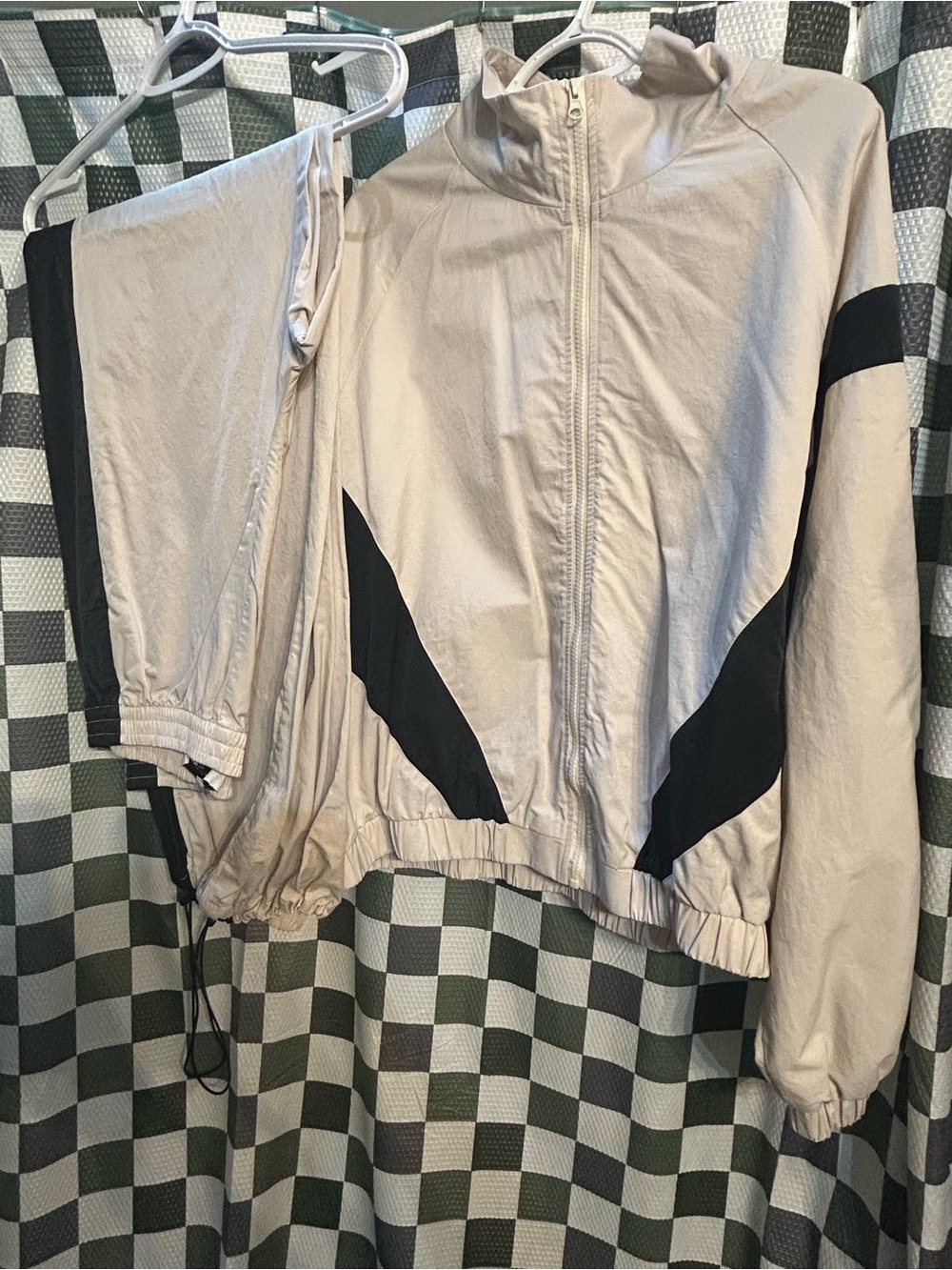 Light Beige and Black Women's Windbreaker Jacket
